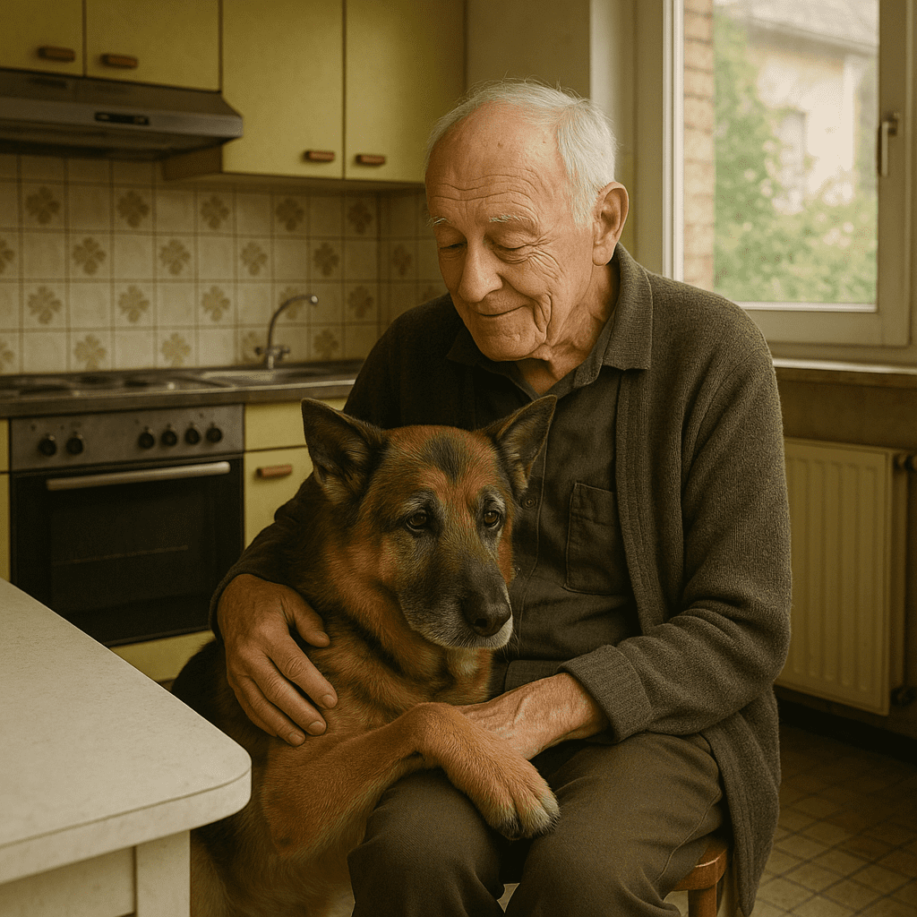 Roland (80) isst oft nur eine Scheibe Brot – damit für seinen alten Schäferhund genug übrig bleibt. Wir liefern beiden jetzt wöchentlich ein Paket mit Lebensmitteln und Tierfutter.